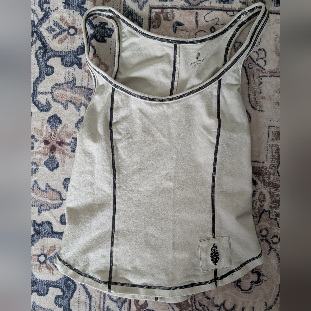 Free People Movement White Tank Top with Black Trim Small